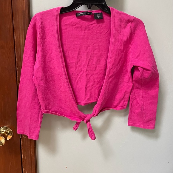 NicKnits By Nicole Miller Pink Silk Blend Vintage Midriff Shrug Top Medium - Picture 2 of 9